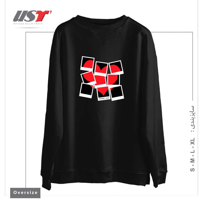 طرح INSTANT LOVE سوییشرت اورسایزرنگ مشکی