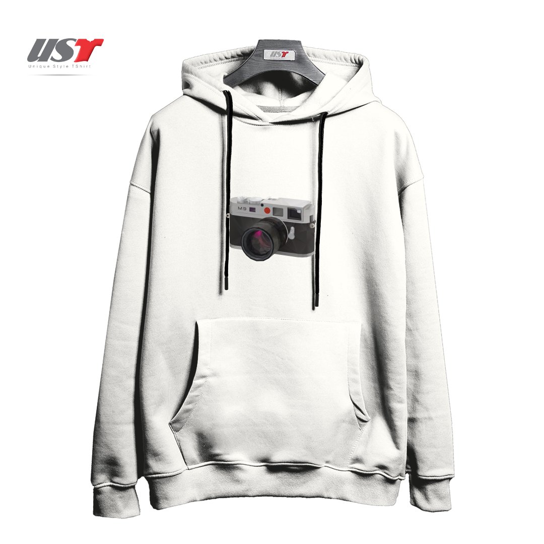 طرح LEICA M9 CAMERA POLYGON ART هودی اورسایزرنگ سفید