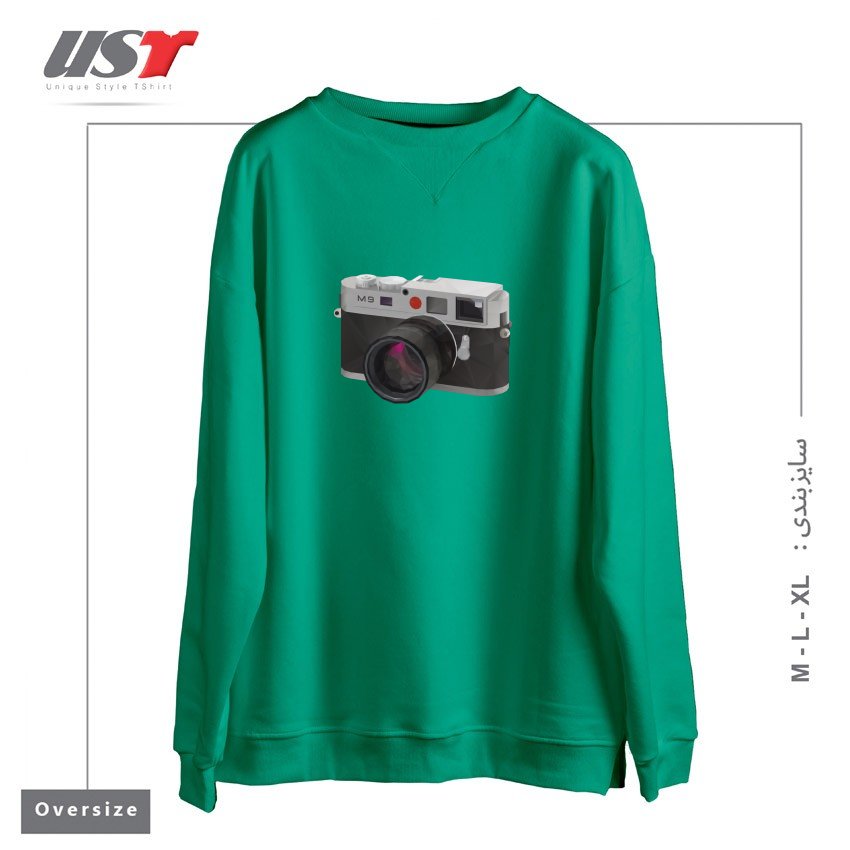 طرح LEICA M9 CAMERA POLYGON ART سوییشرت اورسایزرنگ سبز سدری