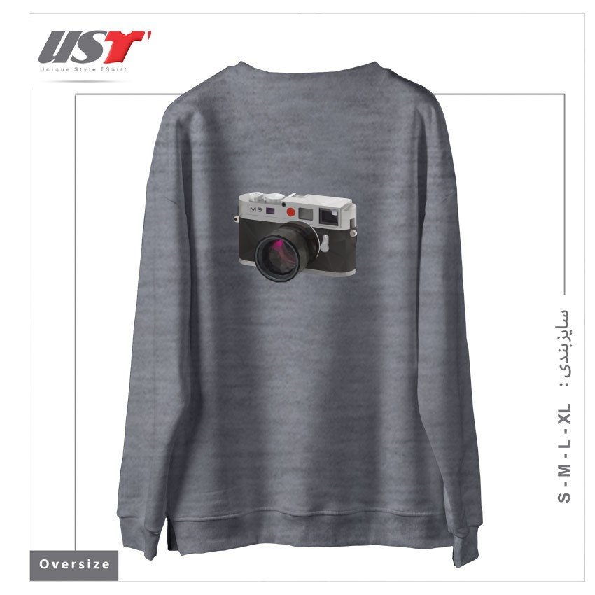 طرح LEICA M9 CAMERA POLYGON ART سوییشرت اورسایزرنگ طوسی ملانژ