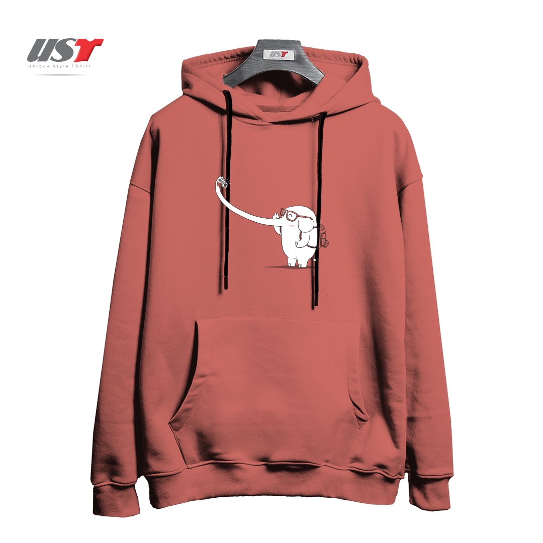 طرح LONELY TRAVELLER هودی اورسایزرنگ آجری