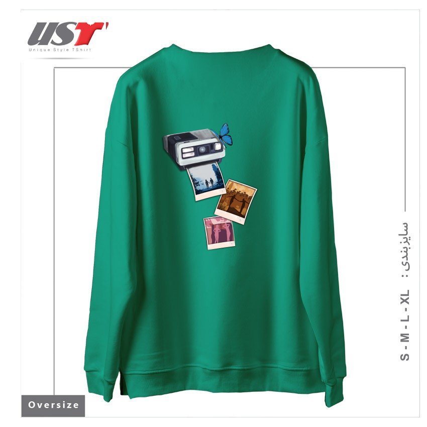 طرح MEMORIES سوییشرت اورسایزرنگ سبز سدری
