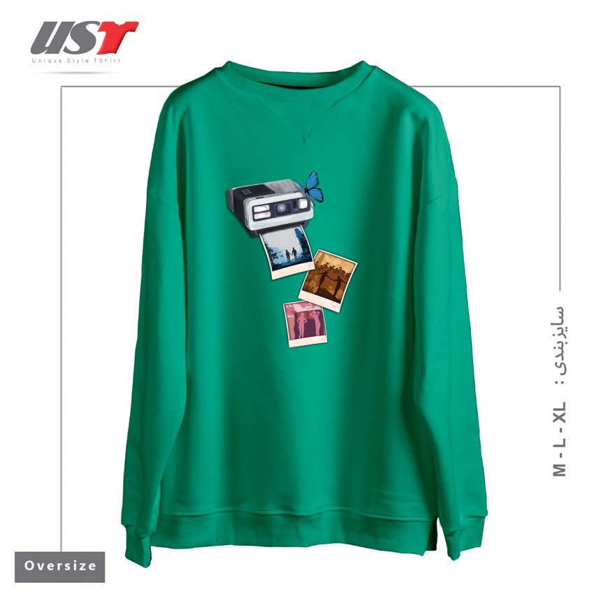 طرح MEMORIES سوییشرت اورسایزرنگ سبز سدری