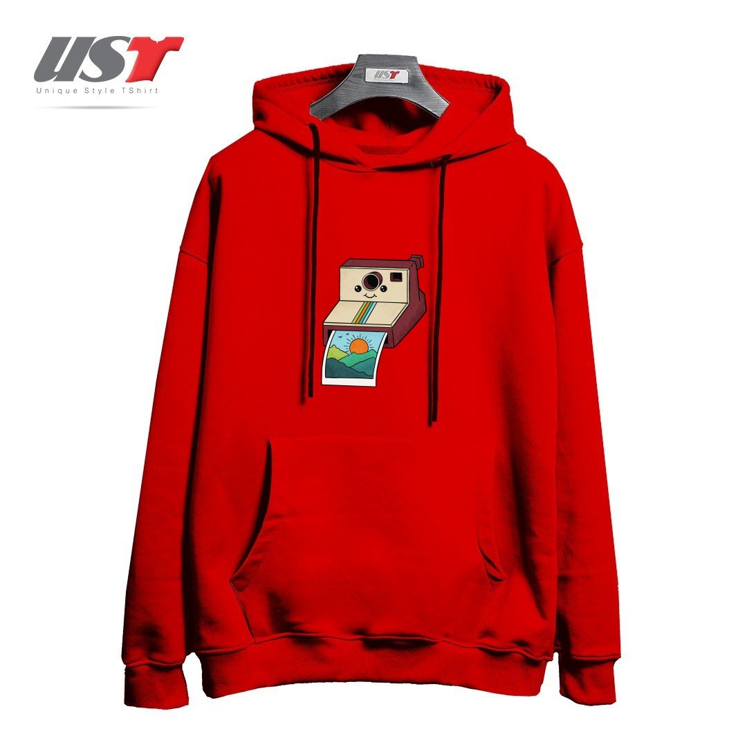 طرح NATURE PHOTO هودی اورسایزرنگ قرمز