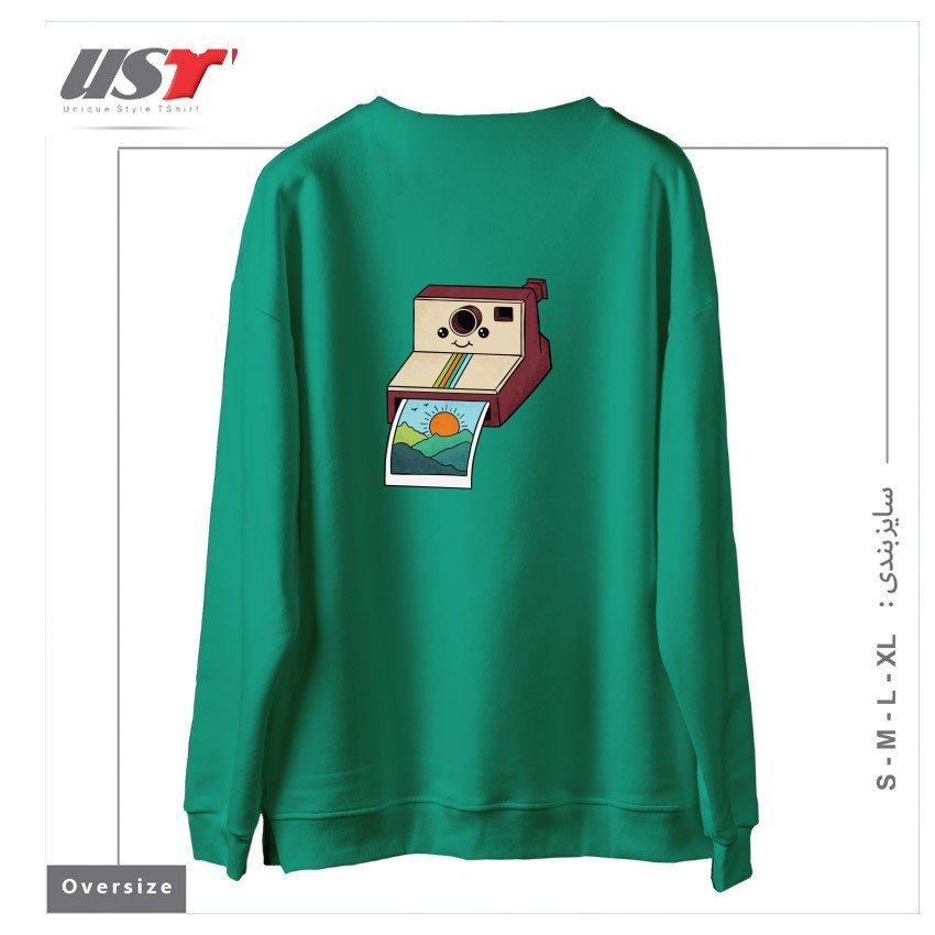 طرح NATURE PHOTO سوییشرت اورسایزرنگ سبز سدری