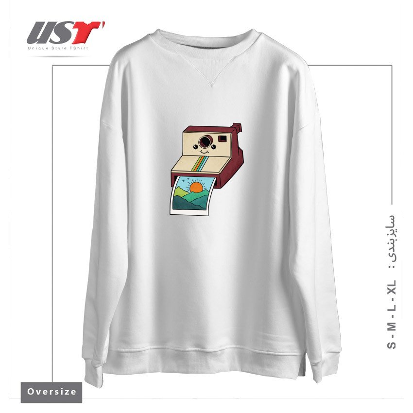 طرح NATURE PHOTO سوییشرت اورسایزرنگ سفید