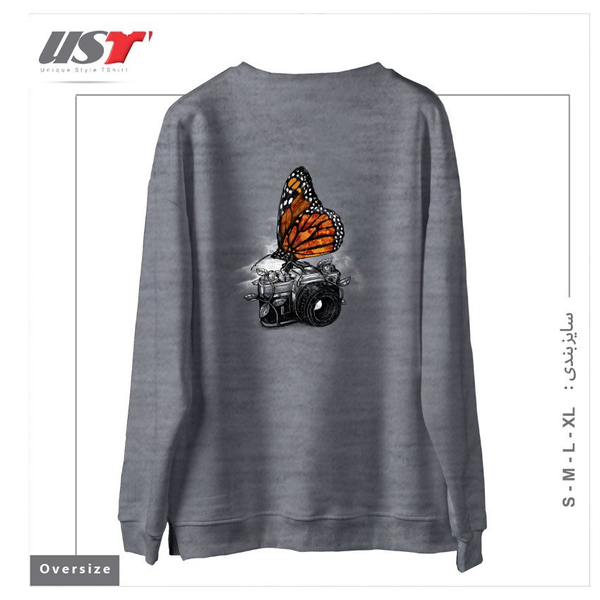 طرح NATURE PHOTOGRAPHY سوییشرت اورسایزرنگ طوسی ملانژ