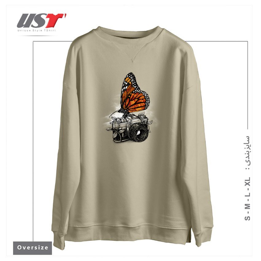 طرح NATURE PHOTOGRAPHY سوییشرت اورسایزرنگ نخودی