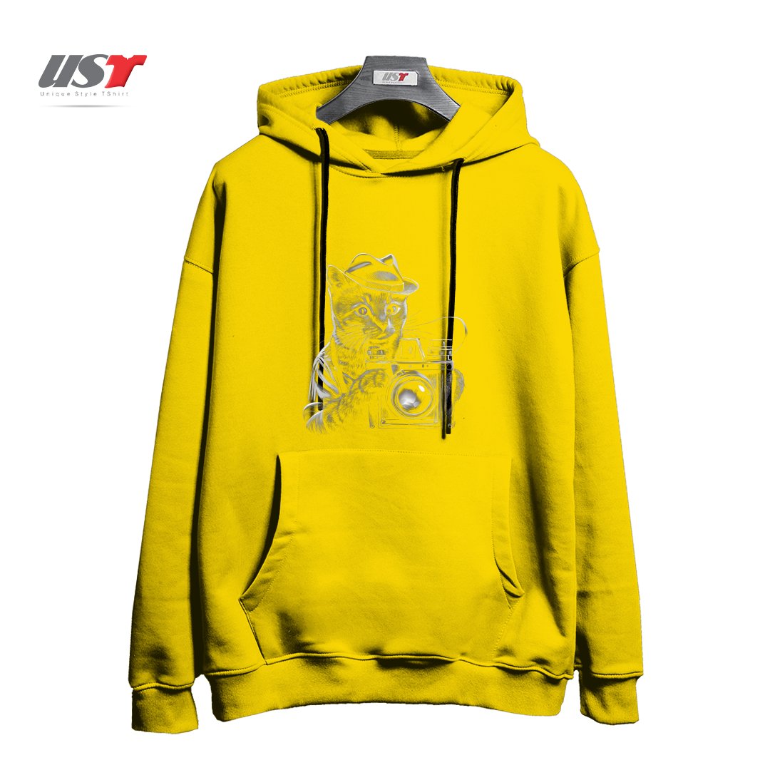 طرح PAPARAZZI KITTEN هودی اورسایزرنگ زرد