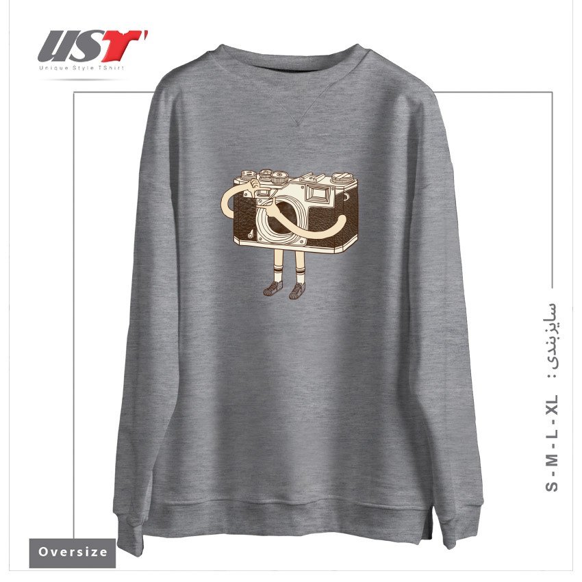 طرح PHOTOGRAPHER سوییشرت اورسایزرنگ طوسی ملانژ