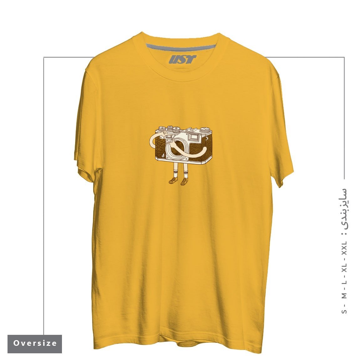 طرح PHOTOGRAPHER تیشرت اورسایزرنگ خردلی