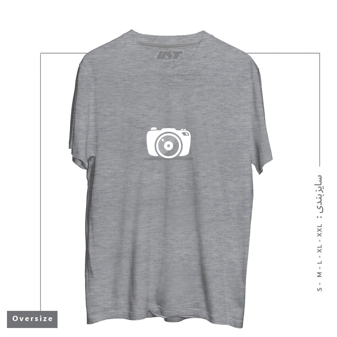 طرح PHOTOGRAPHY تیشرت اورسایزرنگ طوسی ملانژ