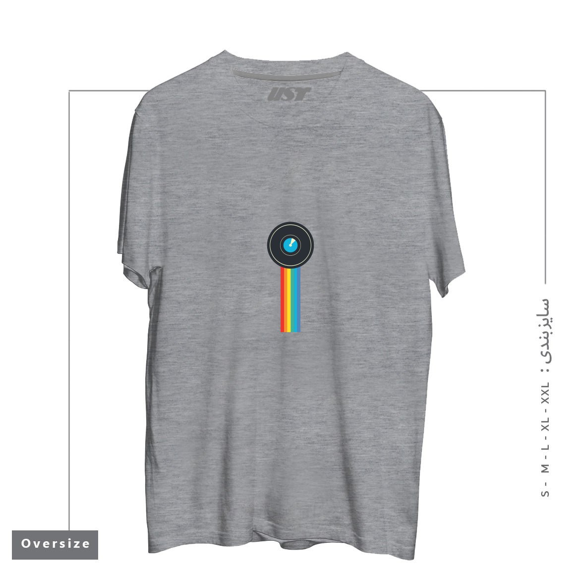 طرح POLAROID تیشرت اورسایزرنگ طوسی ملانژ