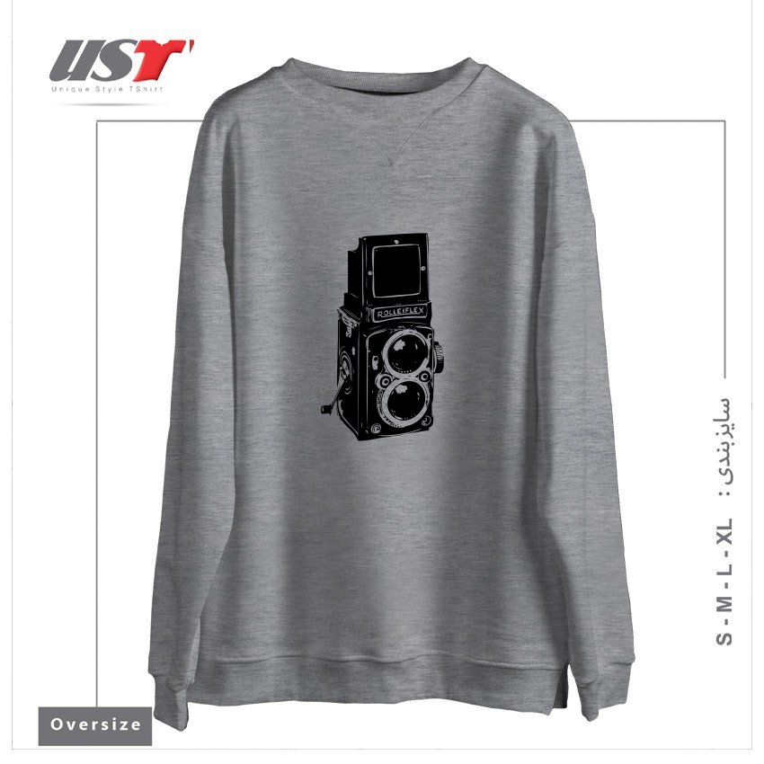 طرح ROLLEIFLEX ILLUSTRATION سوییشرت اورسایزرنگ طوسی ملانژ