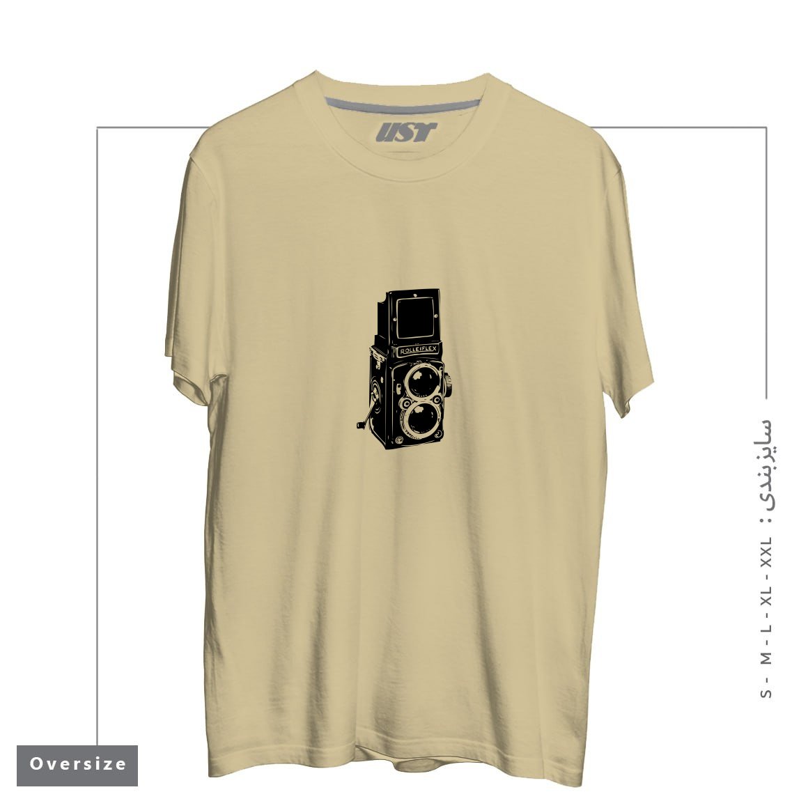 طرح ROLLEIFLEX ILLUSTRATION تیشرت اورسایزرنگ نخودی