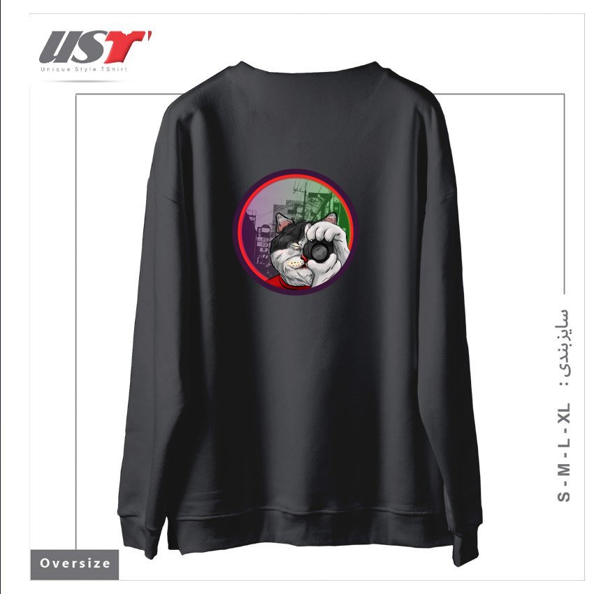 طرح STREET CAT TOKIO سوییشرت اورسایزرنگ دودی