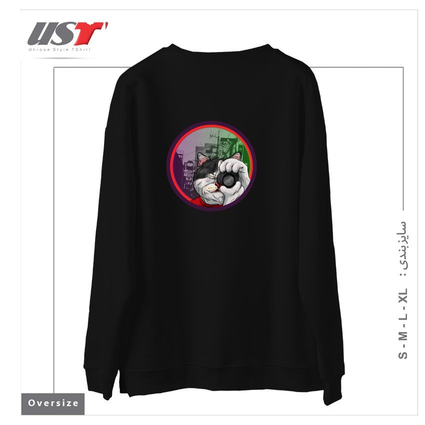طرح STREET CAT TOKIO سوییشرت اورسایزرنگ مشکی
