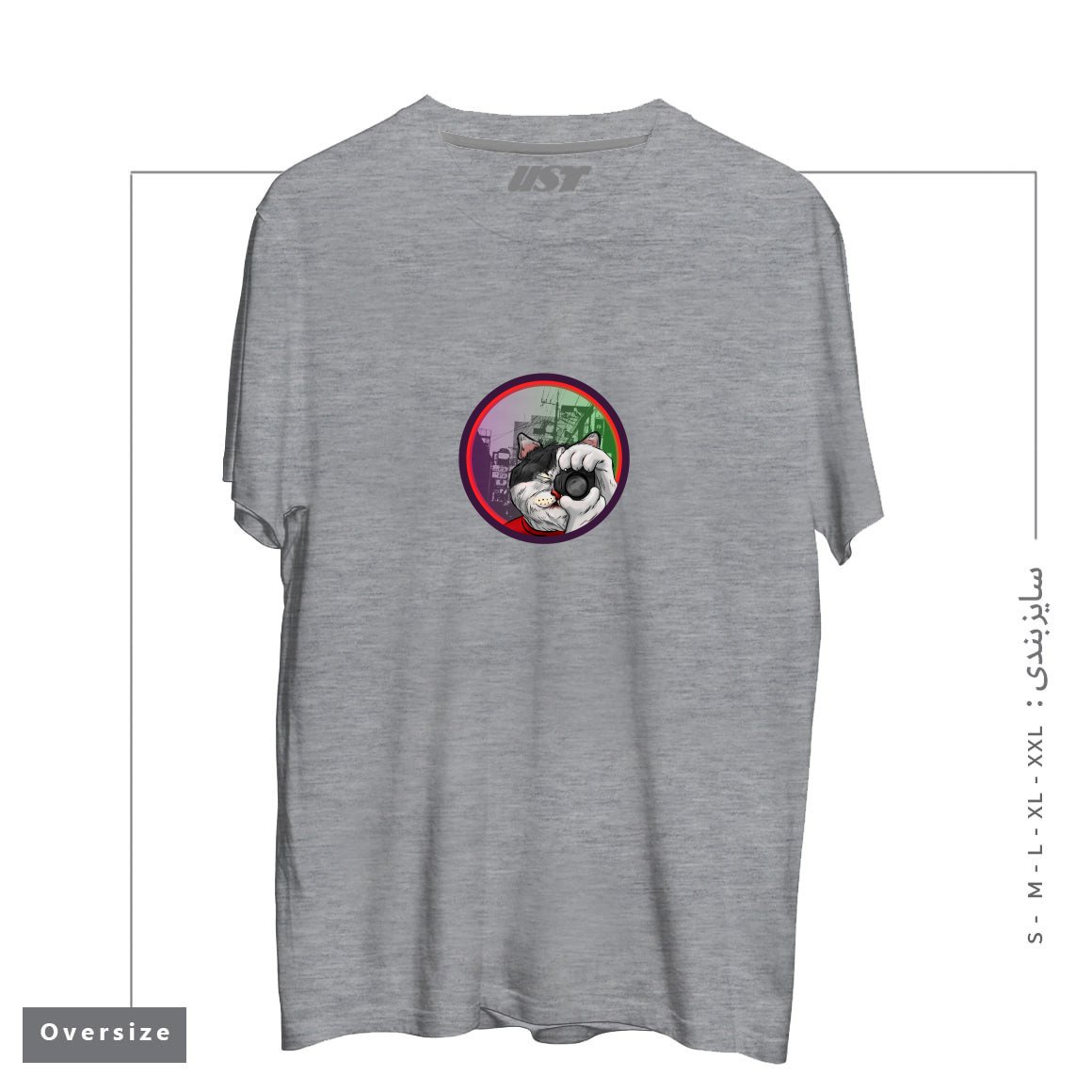 طرح STREET CAT TOKIO تیشرت اورسایزرنگ طوسی ملانژ