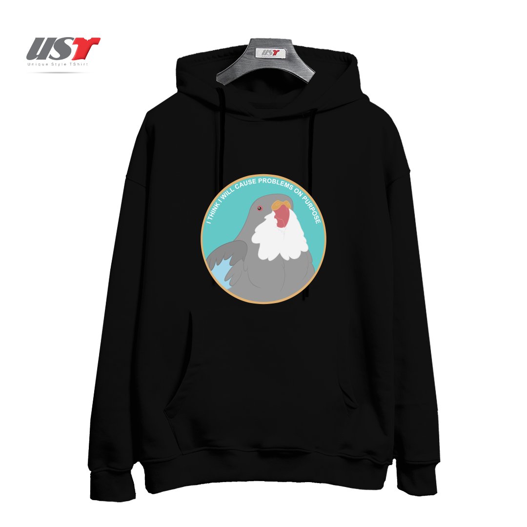 طرح I THINK I WILL CAUSE PROBLEMS ON PURPOSE هودی اورسایزرنگ مشکی