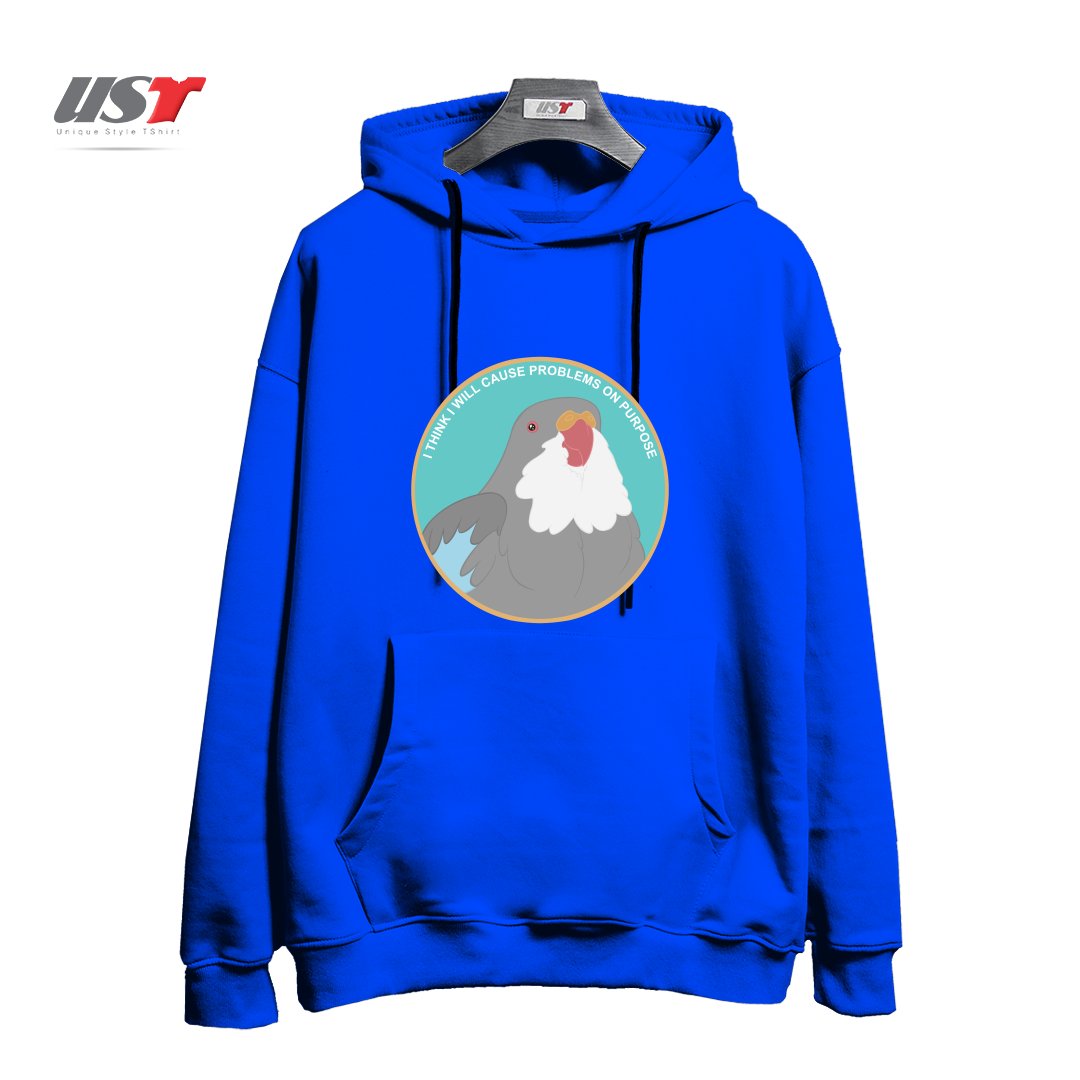 طرح I THINK I WILL CAUSE PROBLEMS ON PURPOSE هودی اورسایزرنگ آبی شالی