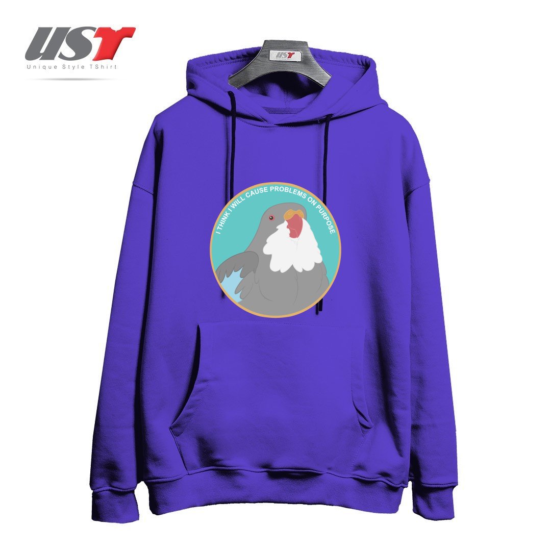 طرح I THINK I WILL CAUSE PROBLEMS ON PURPOSE هودی اورسایزرنگ بنفش