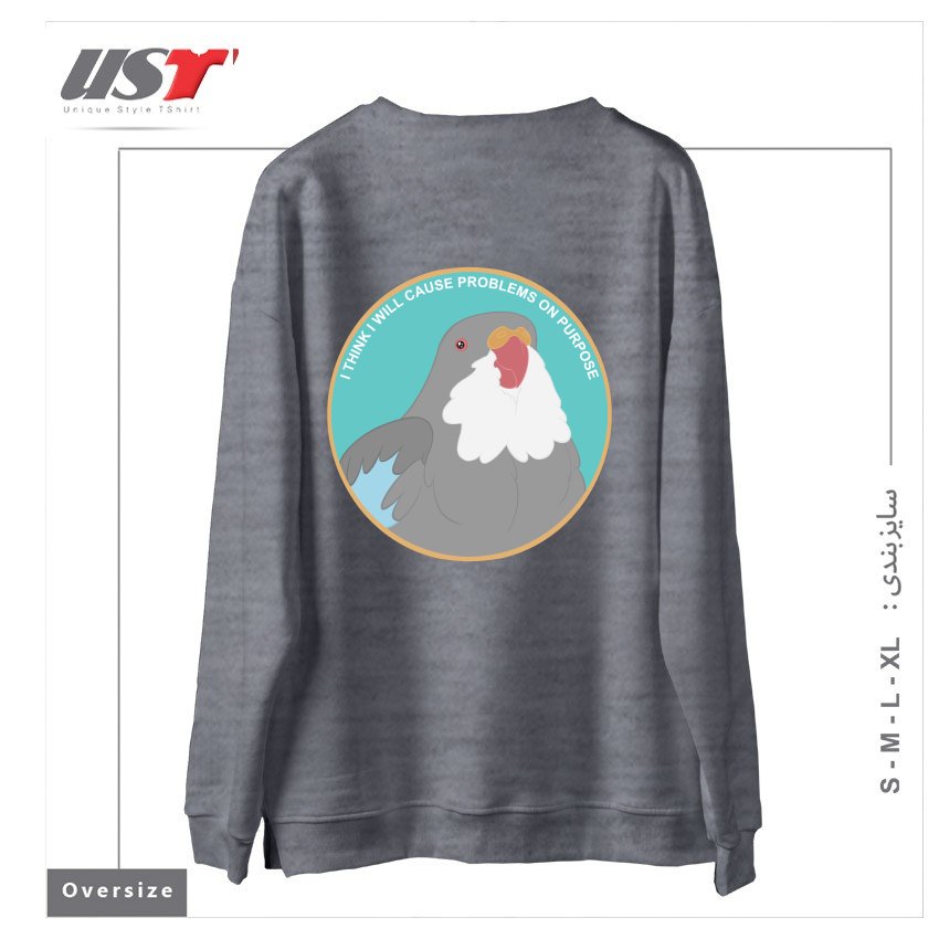 طرح I THINK I WILL CAUSE PROBLEMS ON PURPOSE سوییشرت اورسایزرنگ طوسی ملانژ