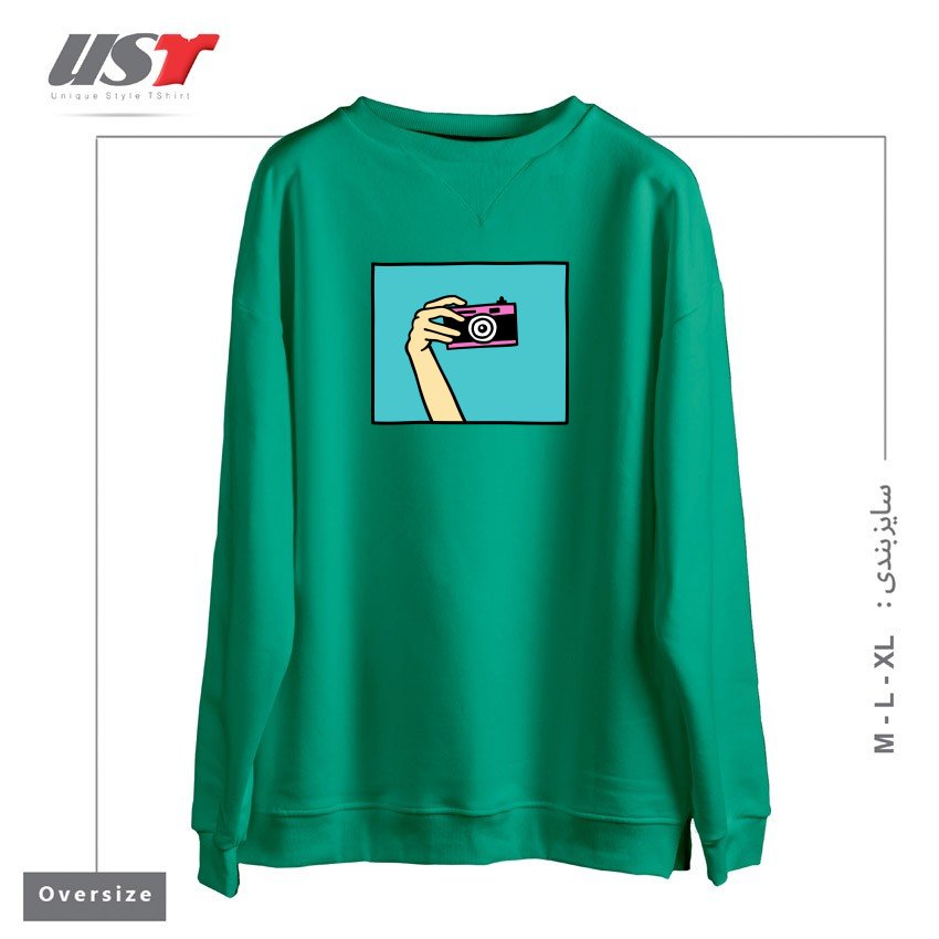 طرح TAKE A PICTURE سوییشرت اورسایزرنگ سبز سدری