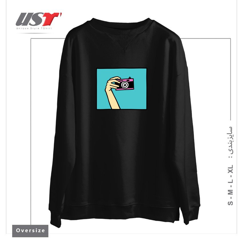 طرح TAKE A PICTURE سوییشرت اورسایزرنگ مشکی