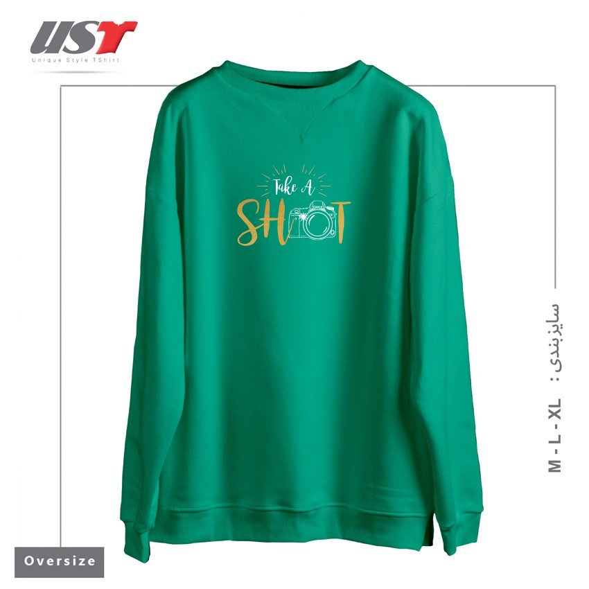طرح TAKE A SHOT سوییشرت اورسایزرنگ سبز سدری