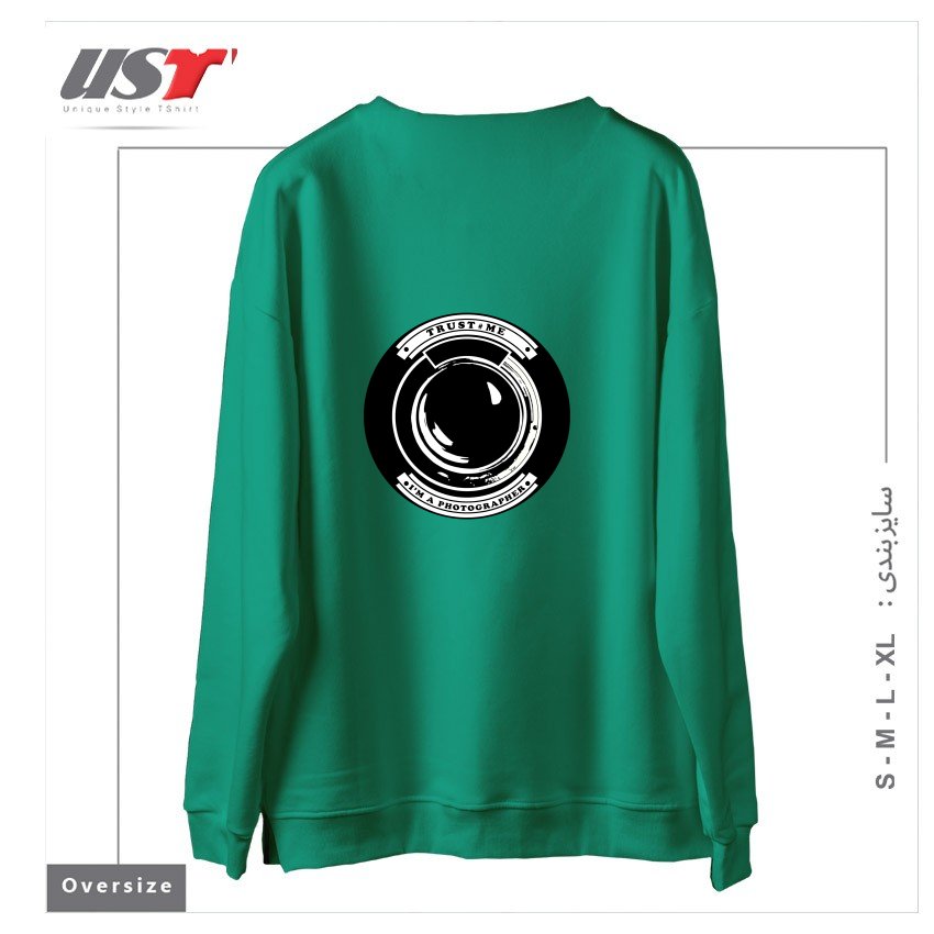 طرح TRUST ME I'M A PHOTOGRAPHER سوییشرت اورسایزرنگ سبز سدری
