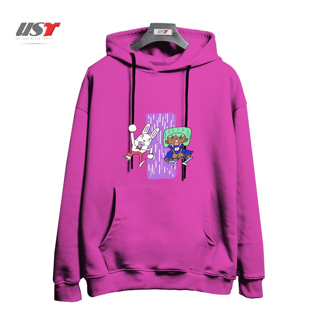 طرح ALICIA AND THE WHITE RABBIT هودی اورسایزرنگ صورتی