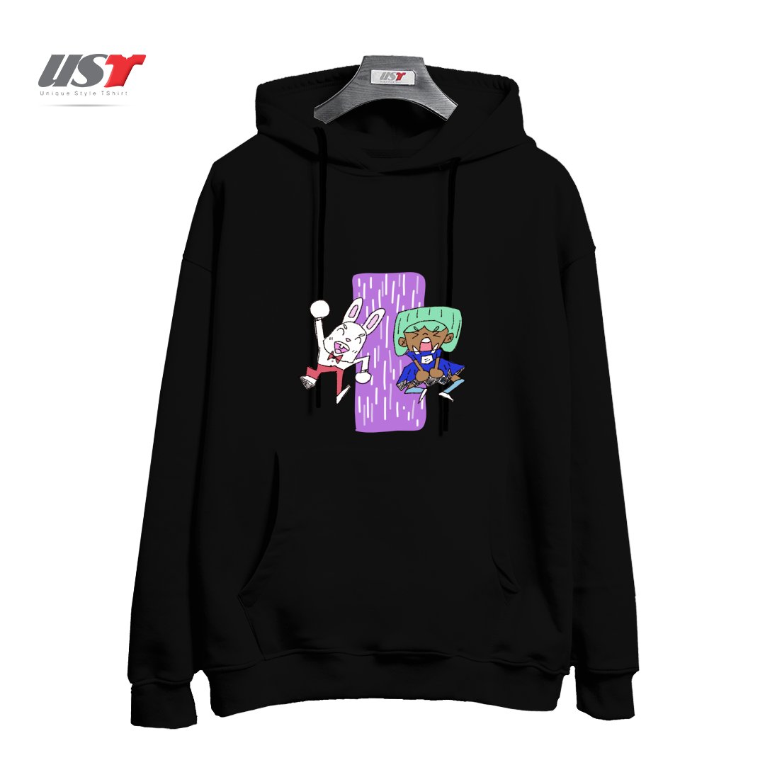 طرح ALICIA AND THE WHITE RABBIT هودی اورسایزرنگ مشکی