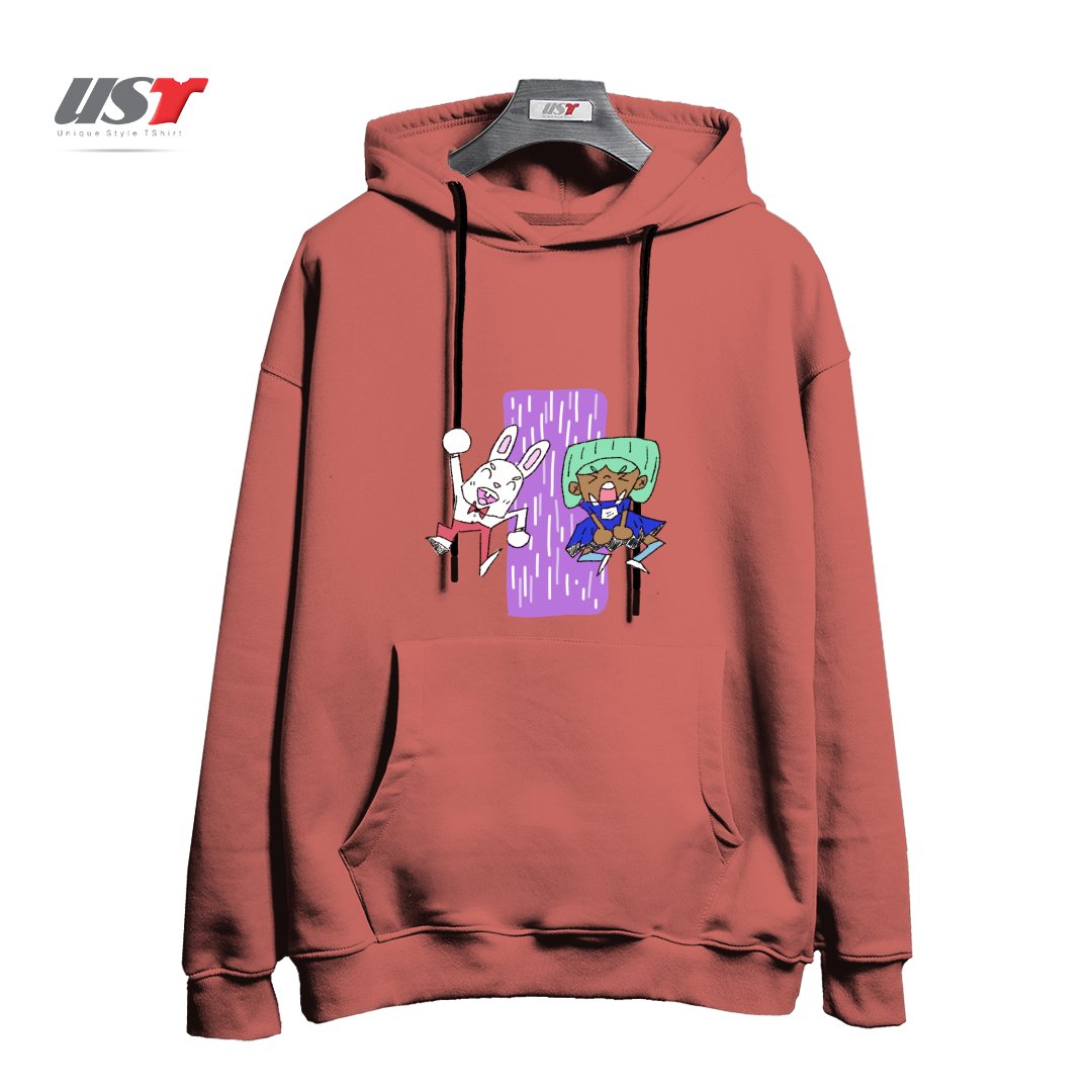 طرح ALICIA AND THE WHITE RABBIT هودی اورسایزرنگ آجری