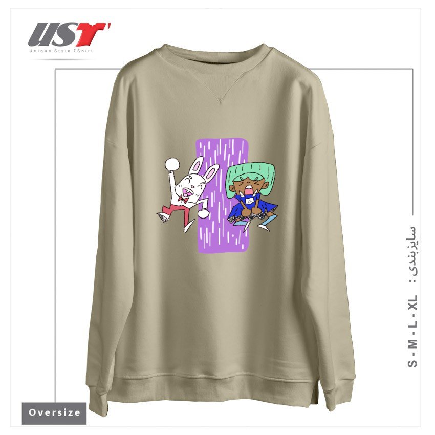 سوییشرت اورسایز طرح ALICIA AND THE WHITE RABBIT