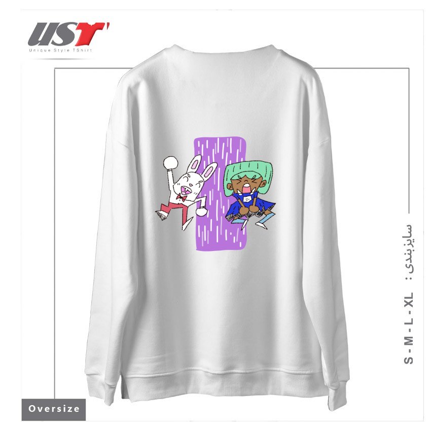 طرح ALICIA AND THE WHITE RABBIT سوییشرت اورسایزرنگ سفید