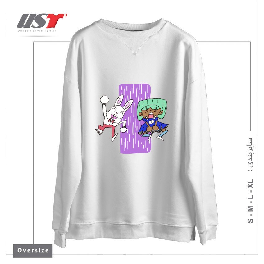 سوییشرت اورسایز طرح ALICIA AND THE WHITE RABBIT