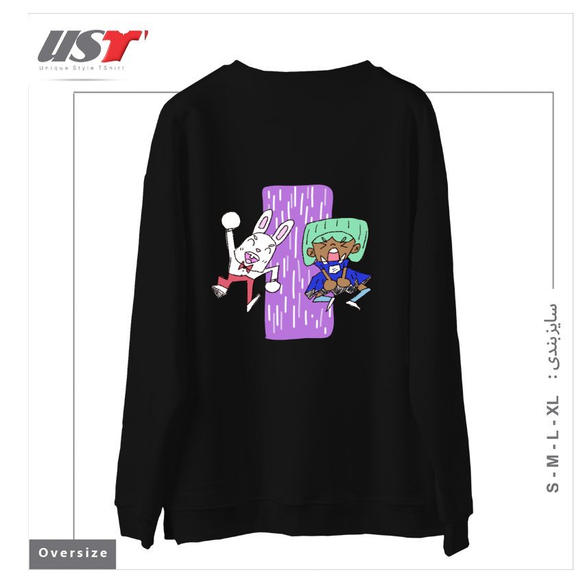 طرح ALICIA AND THE WHITE RABBIT سوییشرت اورسایزرنگ مشکی