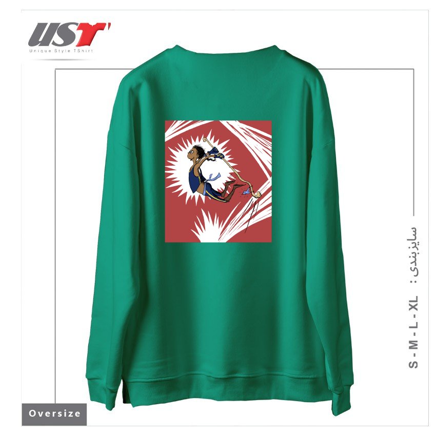 طرح DOPE MONK STUFF سوییشرت اورسایزرنگ سبز سدری