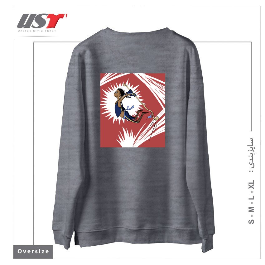 طرح DOPE MONK STUFF سوییشرت اورسایزرنگ طوسی ملانژ