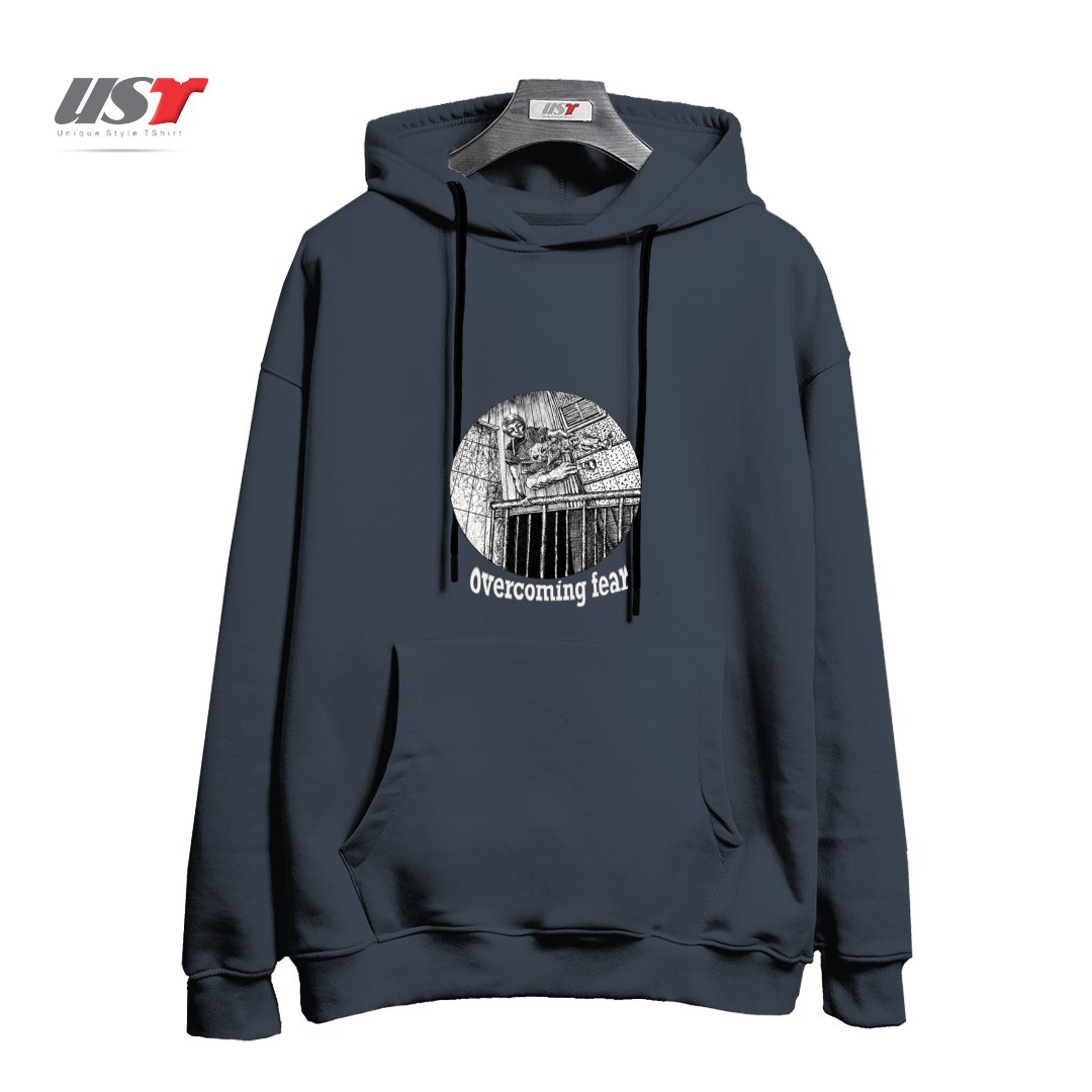 طرح OVERCOMING FEAR ON BLACK ITEMS هودی اورسایزرنگ دودی