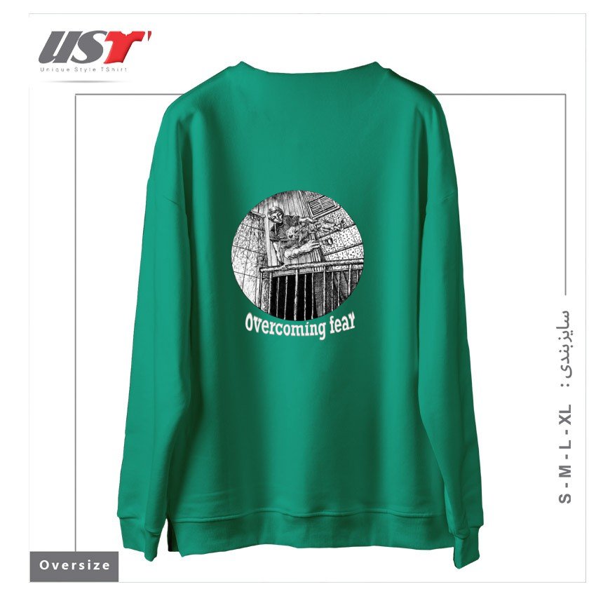طرح OVERCOMING FEAR ON BLACK ITEMS سوییشرت اورسایزرنگ سبز سدری