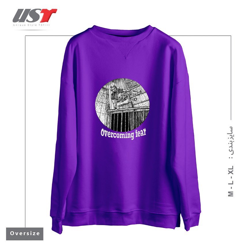 سوییشرت اورسایز طرح OVERCOMING FEAR ON BLACK ITEMS