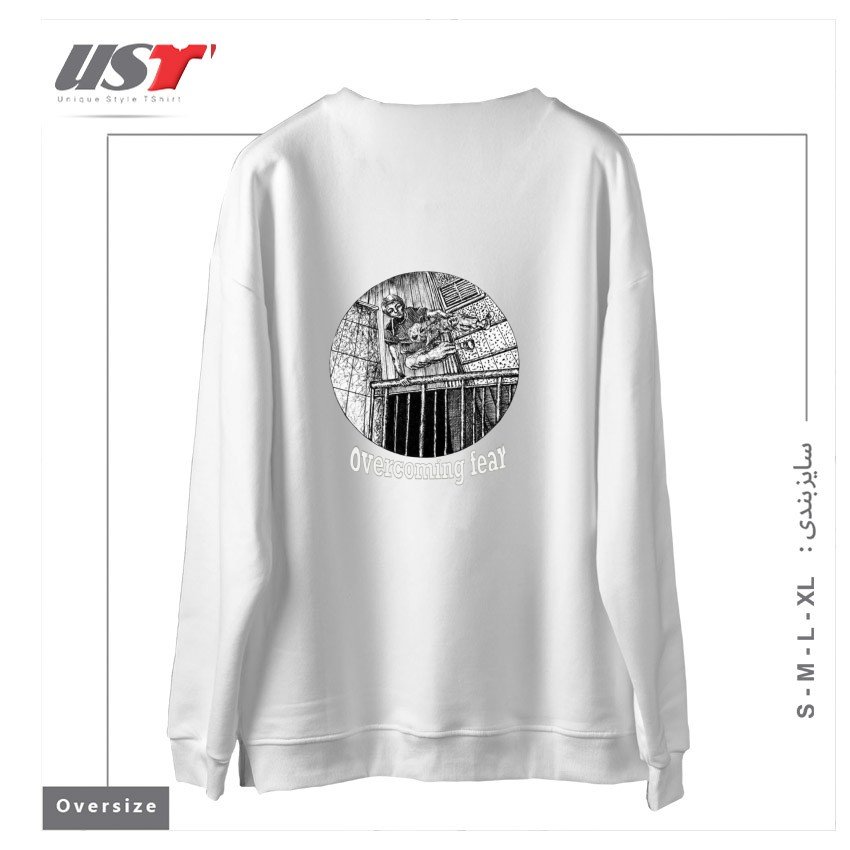 طرح OVERCOMING FEAR ON BLACK ITEMS سوییشرت اورسایزرنگ سفید
