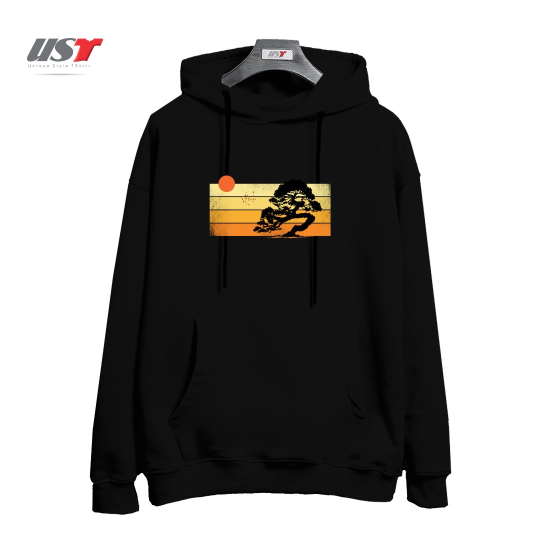 طرح A SUMMER TREE هودی اورسایزرنگ مشکی