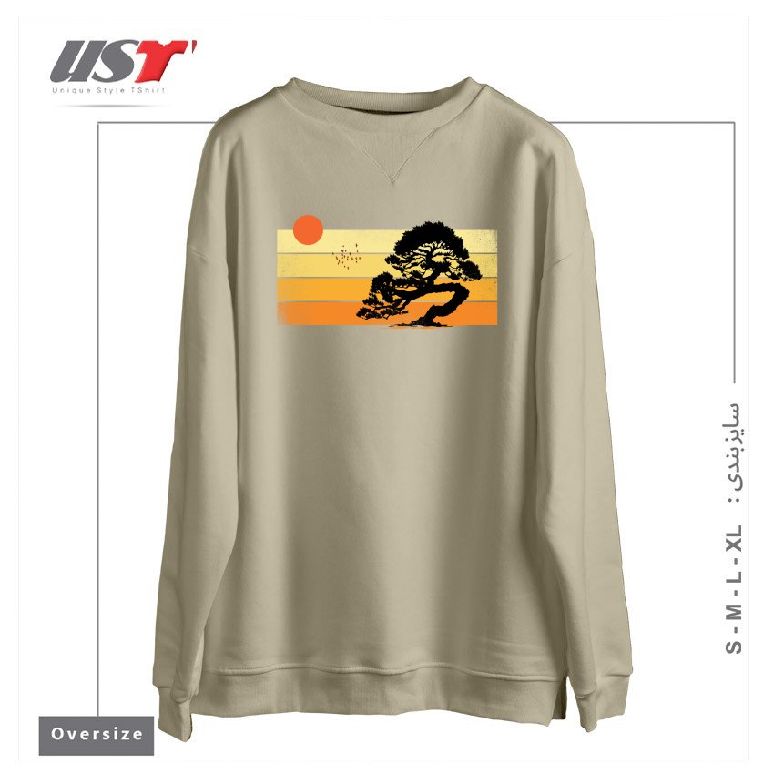 طرح A SUMMER TREE سوییشرت اورسایزرنگ نخودی