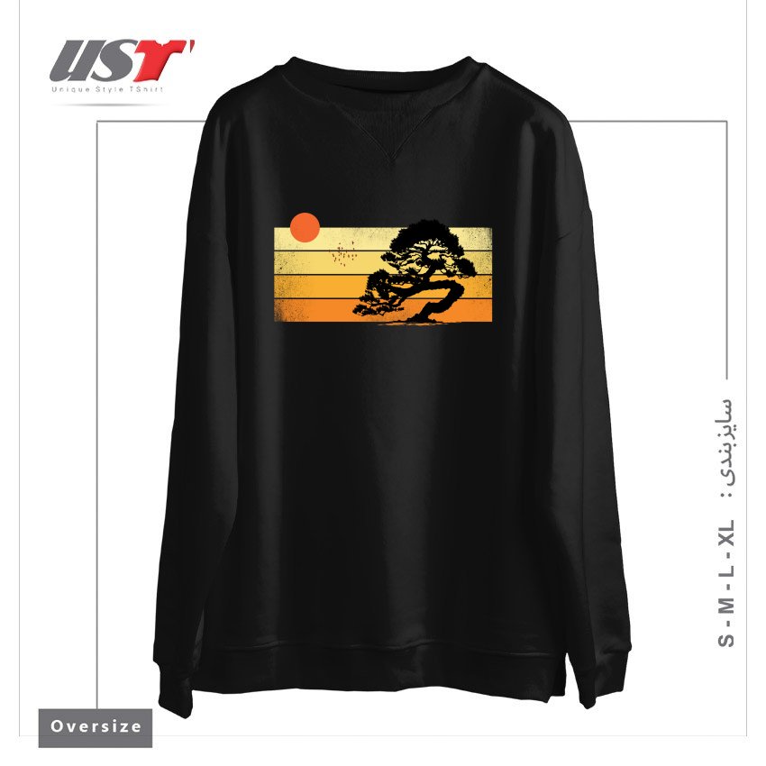طرح A SUMMER TREE سوییشرت اورسایزرنگ مشکی