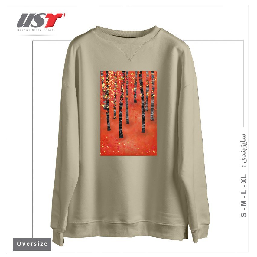 طرح BIRCH FOREST سوییشرت اورسایزرنگ نخودی