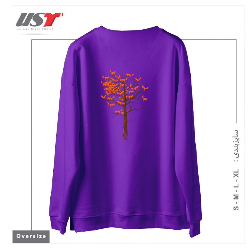 طرح BLAZING FOX TREE سوییشرت اورسایزرنگ بنفش