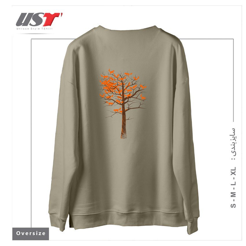 طرح BLAZING FOX TREE سوییشرت اورسایزرنگ نخودی