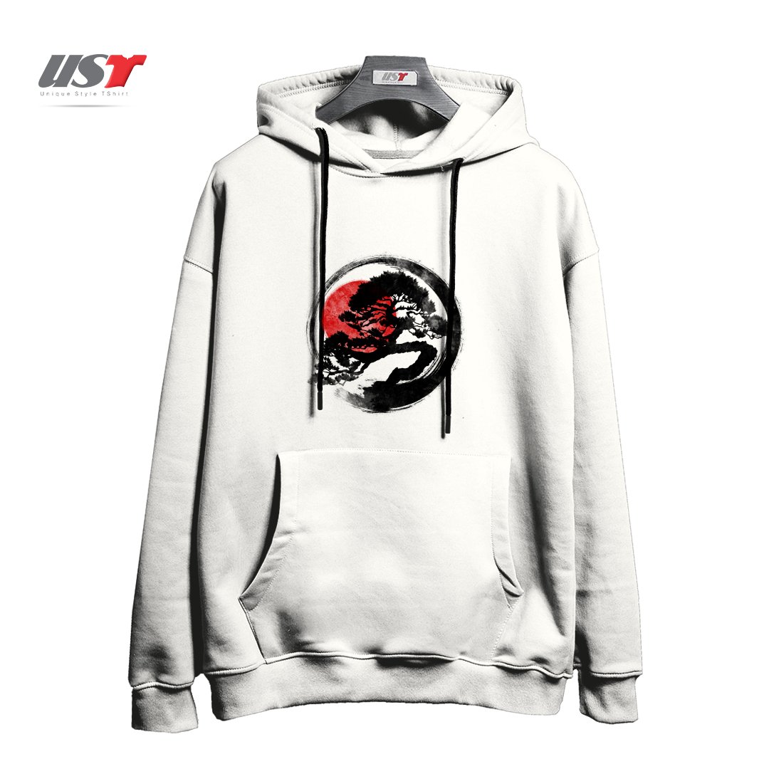 طرح BONSAI STROKE هودی اورسایزرنگ سفید